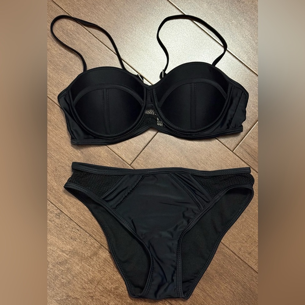 Ree Bees Swimwear Black Bikini Push-Up Removable Straps Size Small NEW W/O TAGS